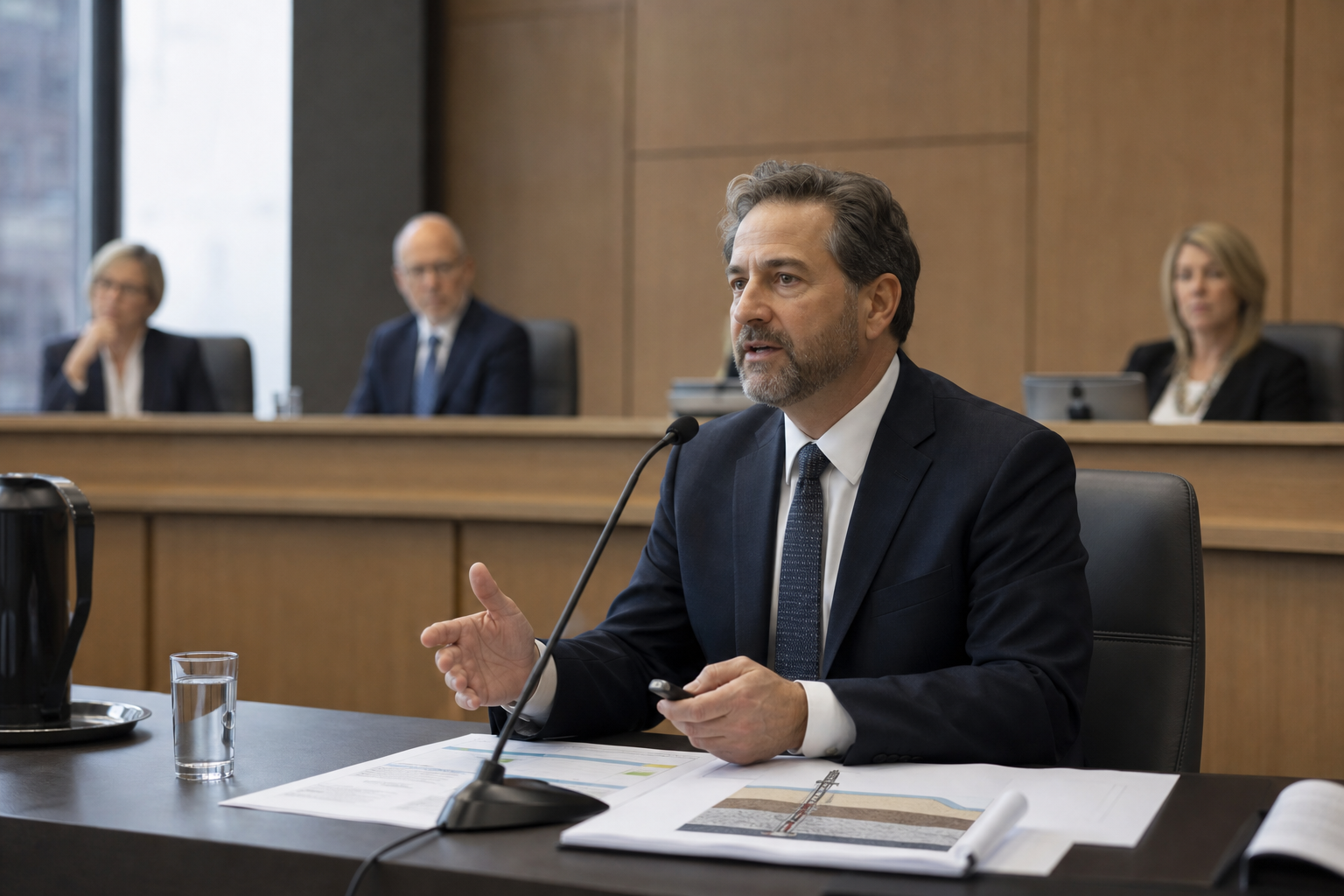 Petroleum engineer giving expert testimony at a regulatory hearing